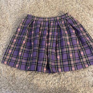 Hot Topic Purple Plaid Pleated Mini Skirt Size Small Hearts